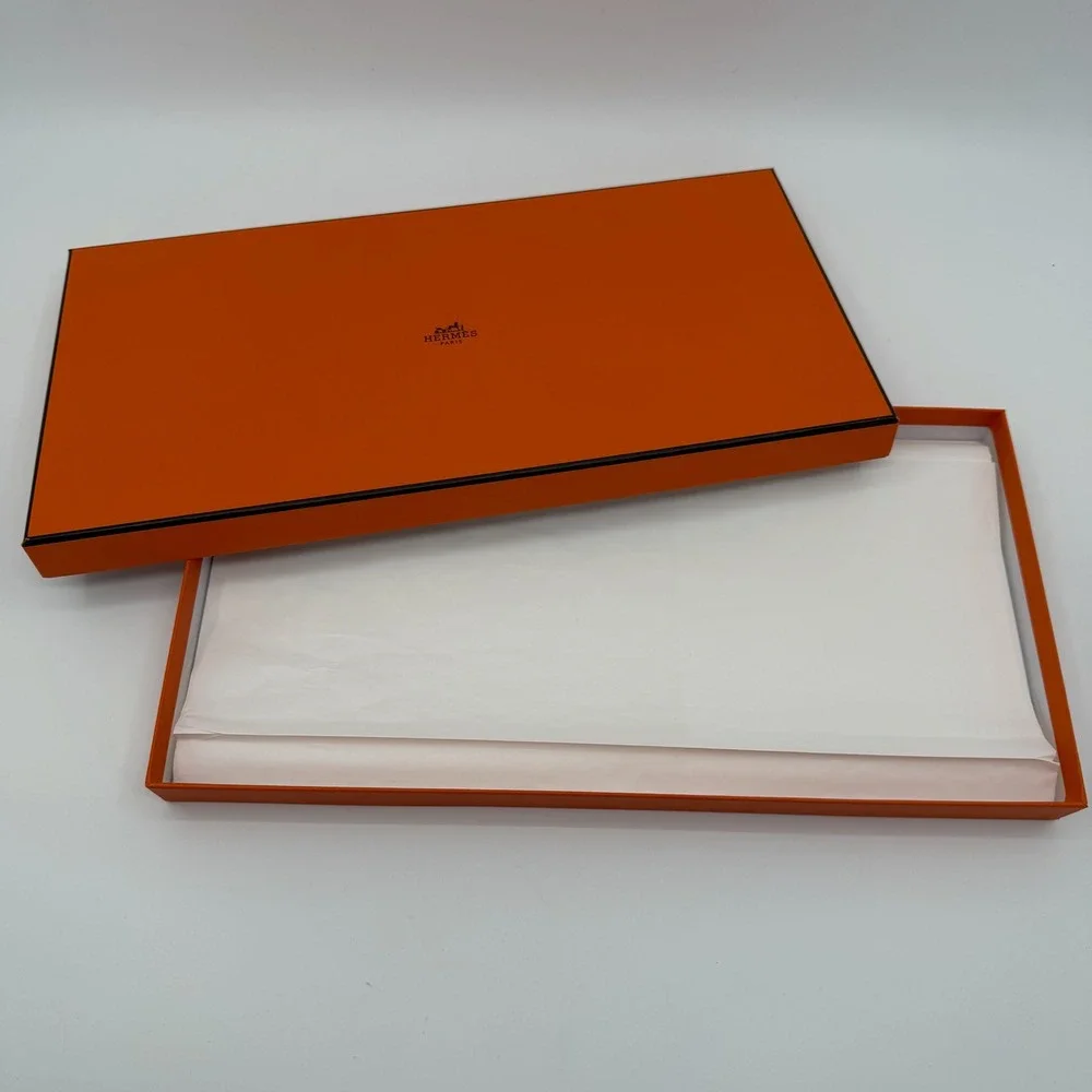 Hermes Empty Gift Box Orange 7x14x1 Authentic Logo Tissue Ribbon Luxury